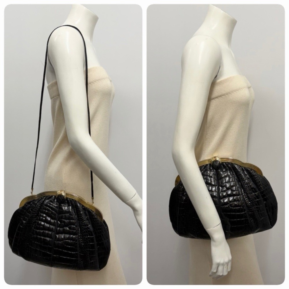 Vintage Judith Leiber Alligator Bag Purse Black Large Shoulder Bag or Clutch